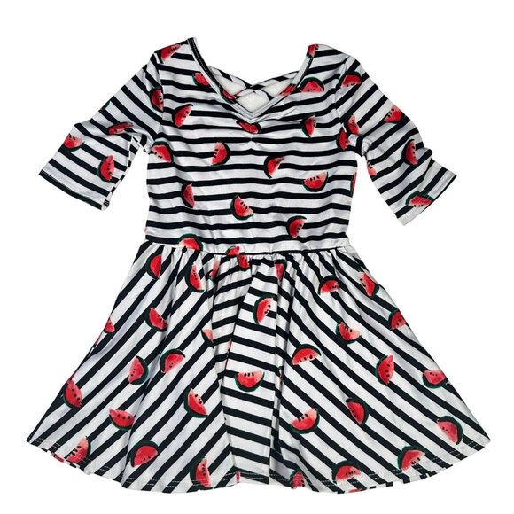 Dot Dot Smile Watermelon Black White Stripes Girls Toddler Dress Rare Unicorn 2T - Picture 1 of 7